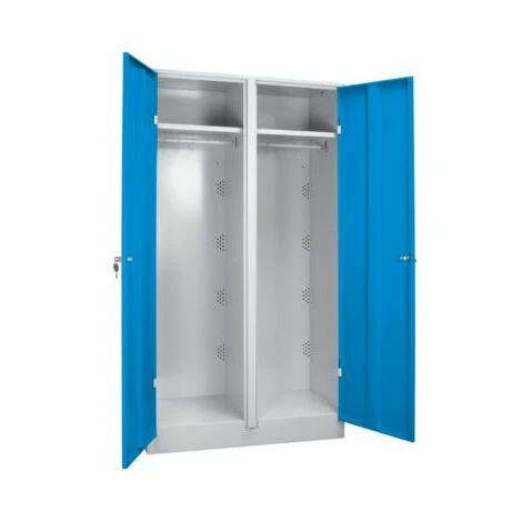 Wolf Stahlschrank - Kleiderschrank Breit, Mit Bodensockel - Türen Lichtblau RAL 1 Wolf Stahlschrank - Kleiderschrank Breit, Mit Bodensockel - Türen Lichtblau RAL