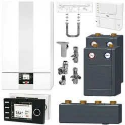 WOLF CGB-2 14 KW Gasbrennwert-Heizungspaket Mit Bedienmodul BM-2 In Weiß Und Verrohrungsgruppen Heiz- & Mischkreis