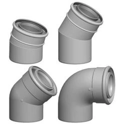 WOLF Luft-/Abgasrohr-Bogen Konzentrisch Weiß Steckbar - DN 80/125 - 45° (Set Mit 2 Stk.)