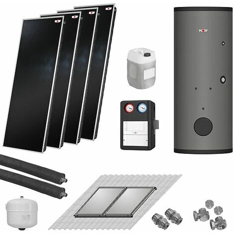 WOLF Solaranlage Mit 4 Stk. TopSon F3-1 Kollektoren, SM2-2 Regelung Und Solarspeicher SEM-1-500 - 7700965W12 1 WOLF Solaranlage Mit 4 Stk. TopSon F3-1 Kollektoren, SM2-2 Regelung Und Solarspeicher SEM-1-500 - 7700965W12