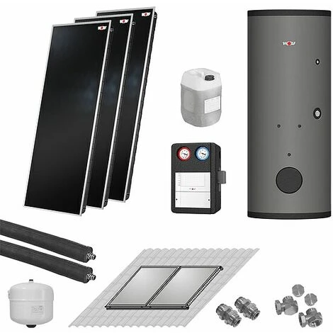 WOLF Solaranlage Mit 3 Stk. TopSon F3-1 Kollektoren, SM1-2 Regelung Und Solarspeicher SEM-2-400 - 7700965W06 1 WOLF Solaranlage Mit 3 Stk. TopSon F3-1 Kollektoren, SM1-2 Regelung Und Solarspeicher SEM-2-400 - 7700965W06